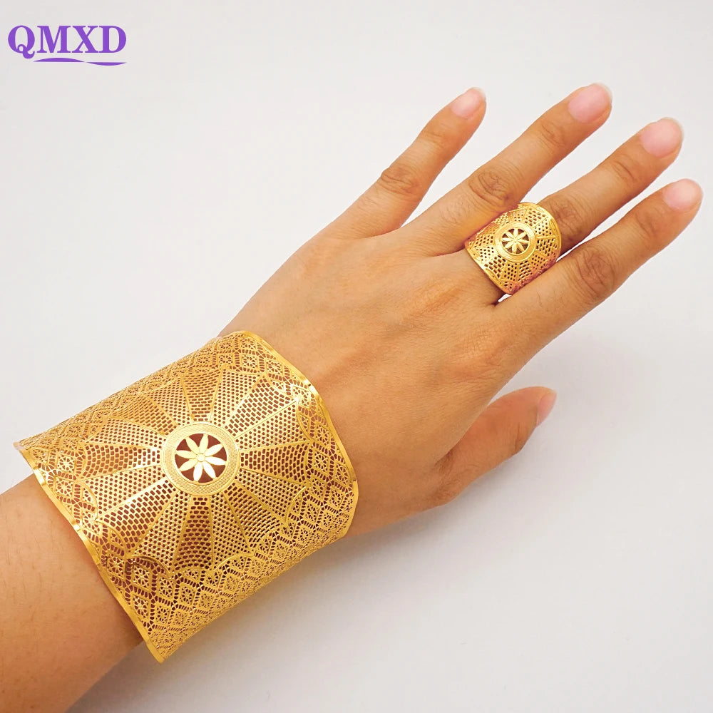 Bracciale color oro Dubai con anello per donna Bracciale con polsino a catena con ciondoli Bracciale indiano Arabo Francia Regali di gioielli da sposa