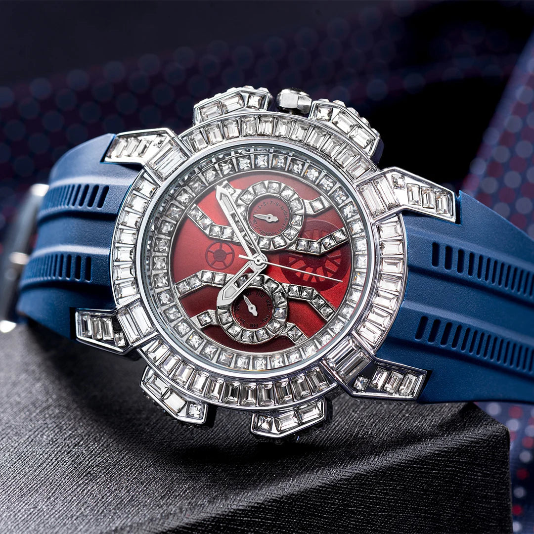 MISSFOX Nuovo Orologio Al Quarzo Rosso Per Gli Uomini di Lusso Hip Hop Streetwear Orologio Impermeabile Orologi Con Diamanti Orologi Da Polso Da Uomo Al Quarzo AAA