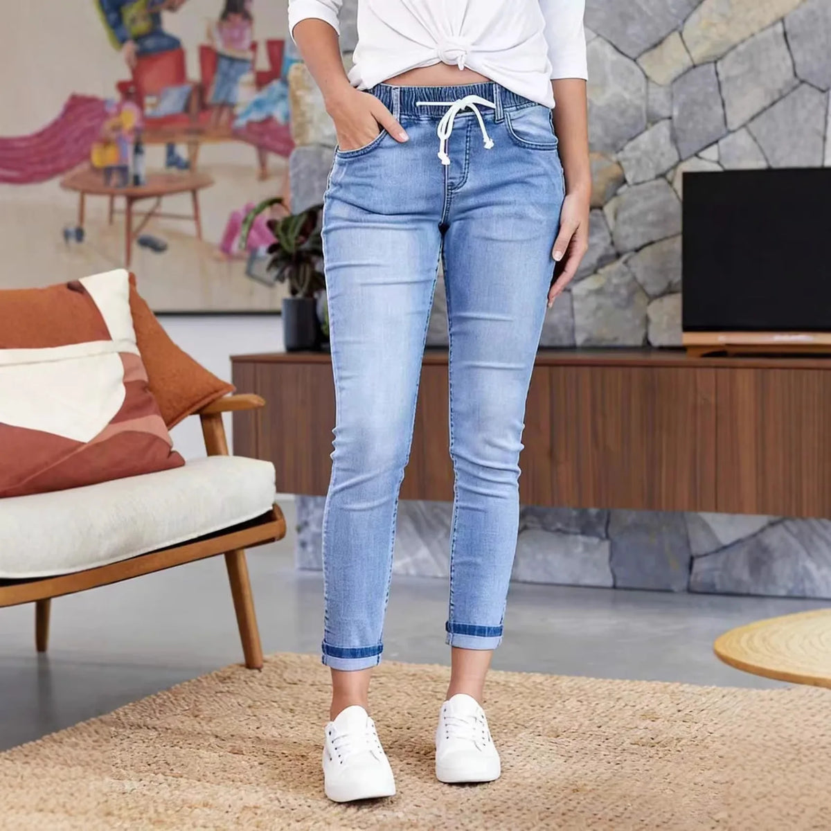 Jeans Casual Slim da Donna, Moda Streetwear Estate 2026, Pantaloni in Denim Blu Eleganti