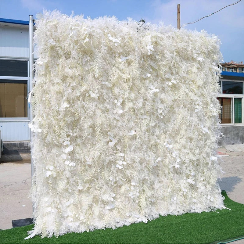 New 5D pink Feather Fabric Flower Wall Wedding Backdrop Decor Cloth Green Plants Wall Birthday Party Event Props Window Display