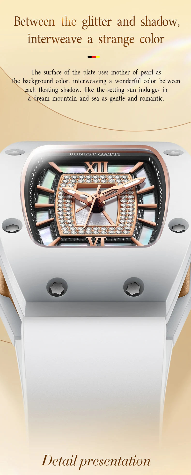 Orologio BONEST GATTI da Donna, Moda Lusso Leggero, Meccanico a Barile, Regalo di San Valentino per la Fidanzata, Serie Phantom con Scatola Orologio