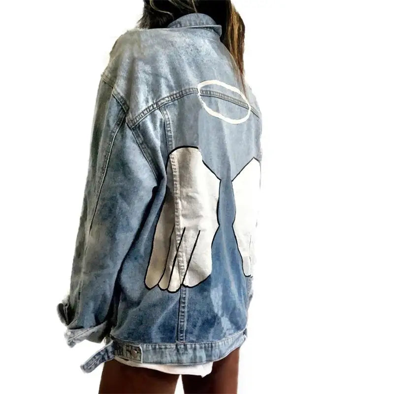Cappotto di jeans da donna 2023 autunno nuova tendenza del risvolto letterario semplice cappotto di jeans Casual di grandi dimensioni