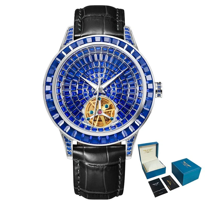 Orologio da Polso Automatico Meccanico da Uomo PINDU Original Design, Elegante con Diamanti Incastonati, Modello P5037