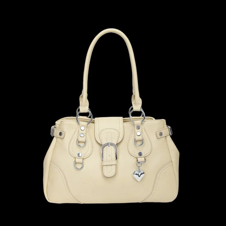 Borsa a Tracolla alla Moda Nuovo Stile 2026, Borsa a Mano Semplice per il Pendolarismo, Versatile con Elementi Rivetto Tinta Unita, Stile Coreano
