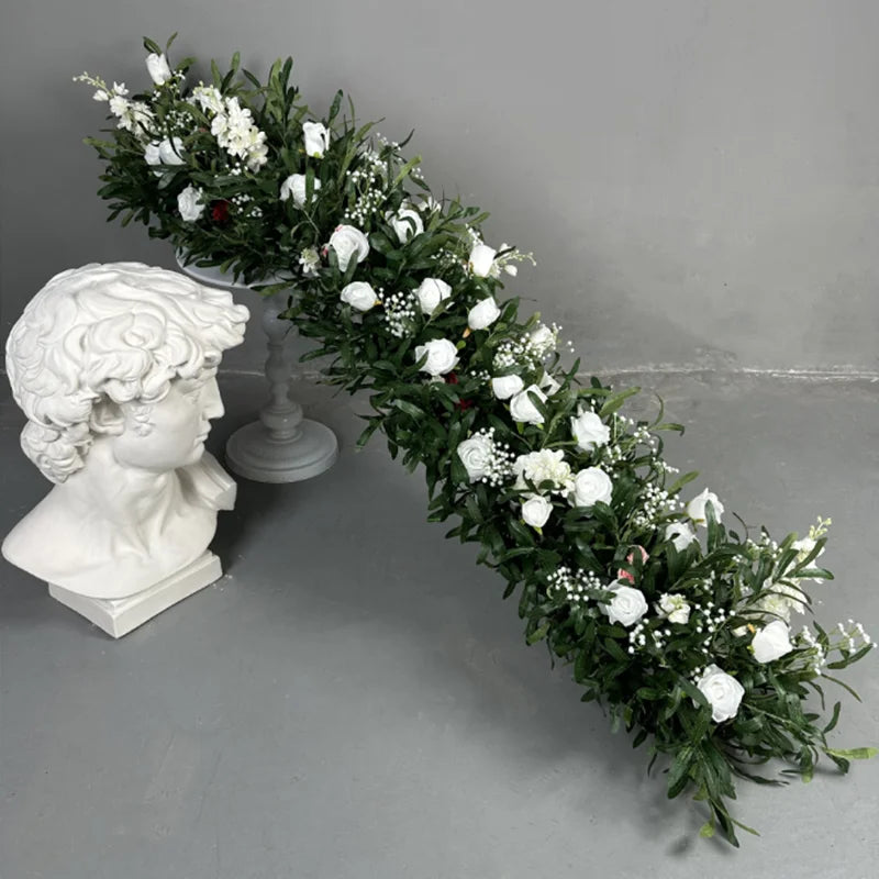 5D Luxury Artificial Flowers Wedding Decoration Table Long Runner Flower Row Floral Backdrop Arrangement Wall Arch Decor Props