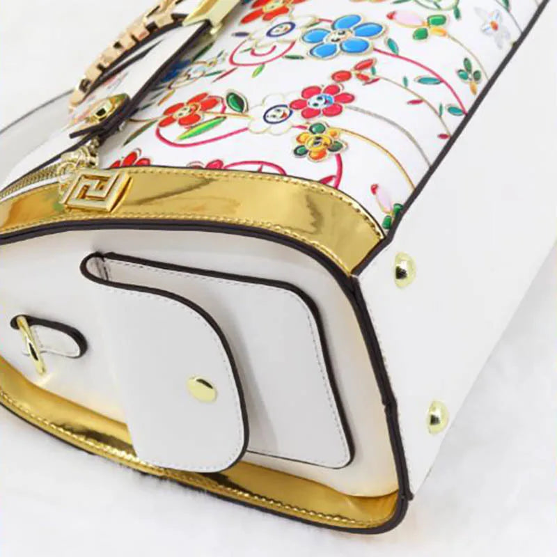 Borsa Boston da Donna con Stampa, Borsa a Spalla Grande Capacità, Borsa a Tracolla con Doppia Cerniera, Stile Mezza Copertura, Borsa con Manico Superiore