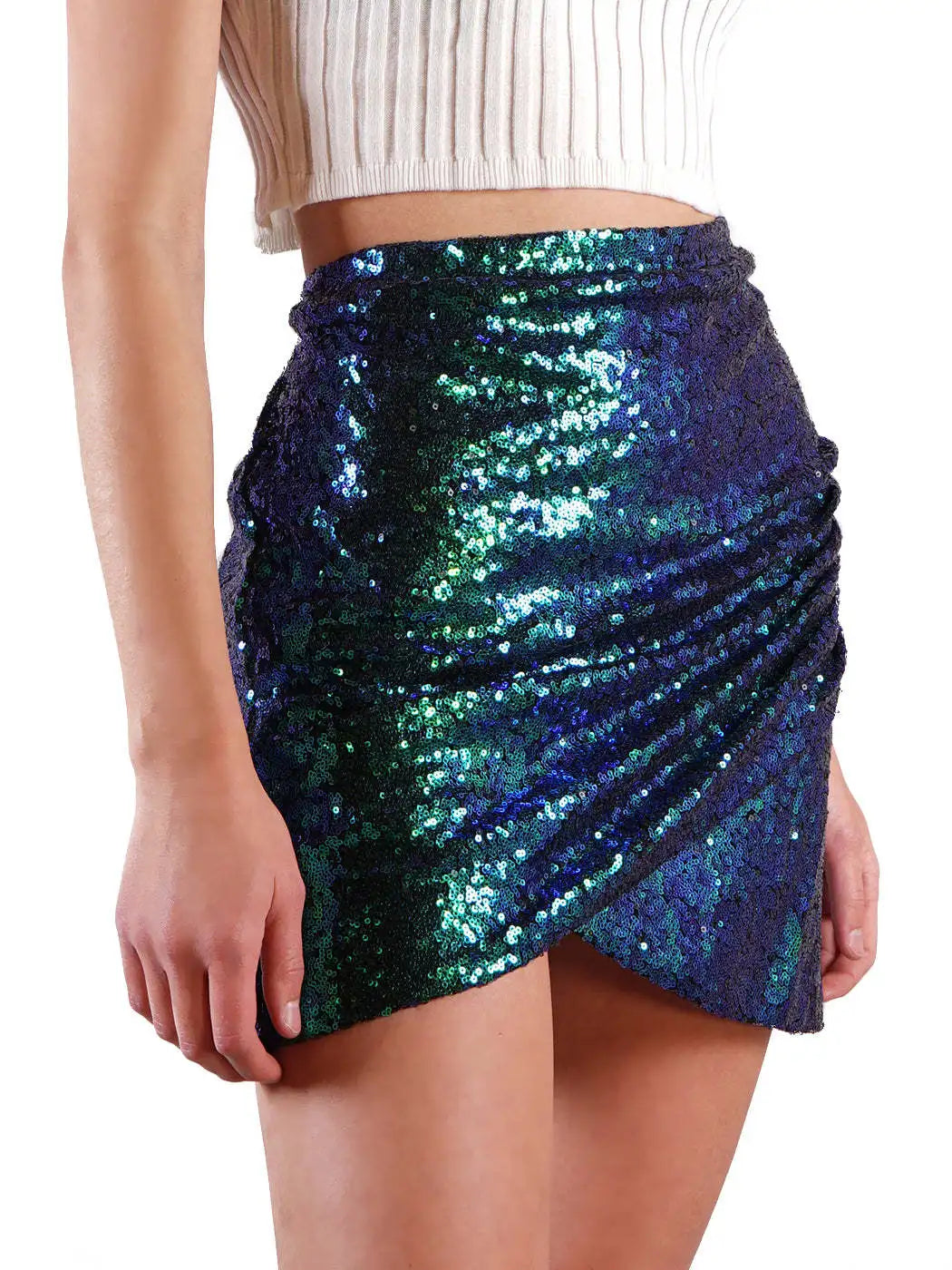 Minigonna Corta alla Moda per Donne, con Paillettes Luccicanti, Aderente, Stile Street, in Poliestere, Gonna Midi