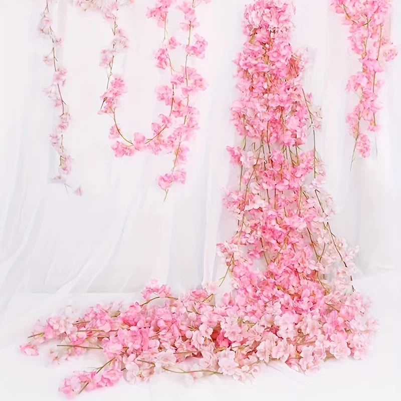 Guirnalda de flores artificiales de sakura rosa, guirnalda de flores de cerezo, decoración de arco de jardín, guirnalda de flores falsas para decoración de bodas, fiestas en casa