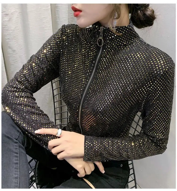 Giacca Autunnale da Donna, Nuova Giacca Corta con Paillettes, Moda Femminile, Manica Lunga, Design Elegante, Camicia Sexy