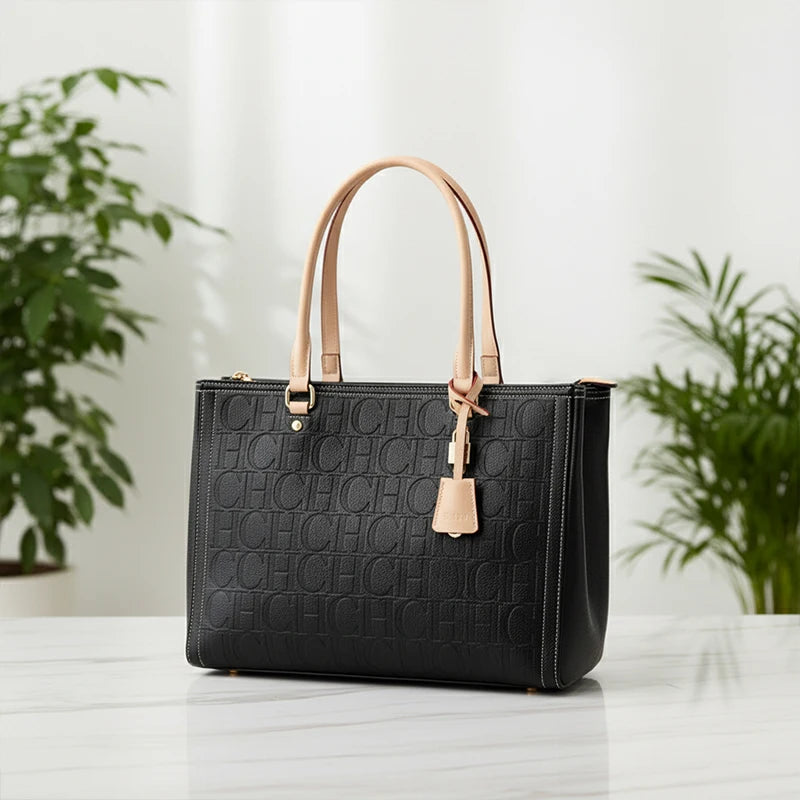 Borsa Tote da Donna CH Antiurto con Manico a Contrasto, Chiusura con Cerniera e Charm, per Lavoro, Vacanze, Shopping e Pendolarismo