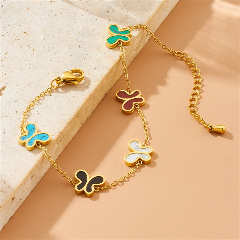 DIEYURO Acciaio inossidabile 316L dorato elegante conchiglia bianca serie farfalla set collana orecchini braccialetto gioielli di tendenza regalo