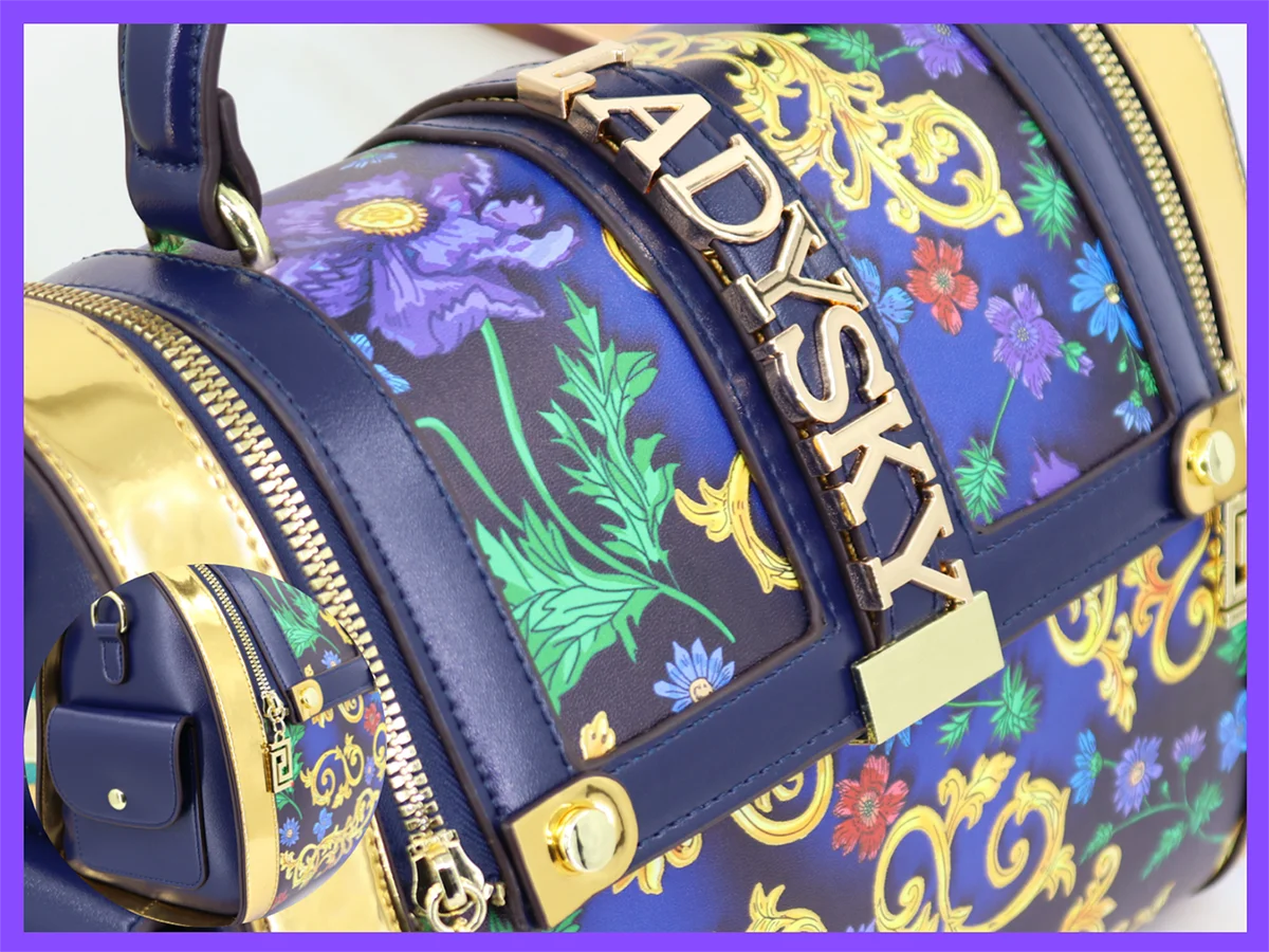 Borsa da donna con stampa di fiori e piante alla moda Borsa da donna con cuscino con cuciture intelligenti Borsa da donna di grande volume Borsa a spalla singola