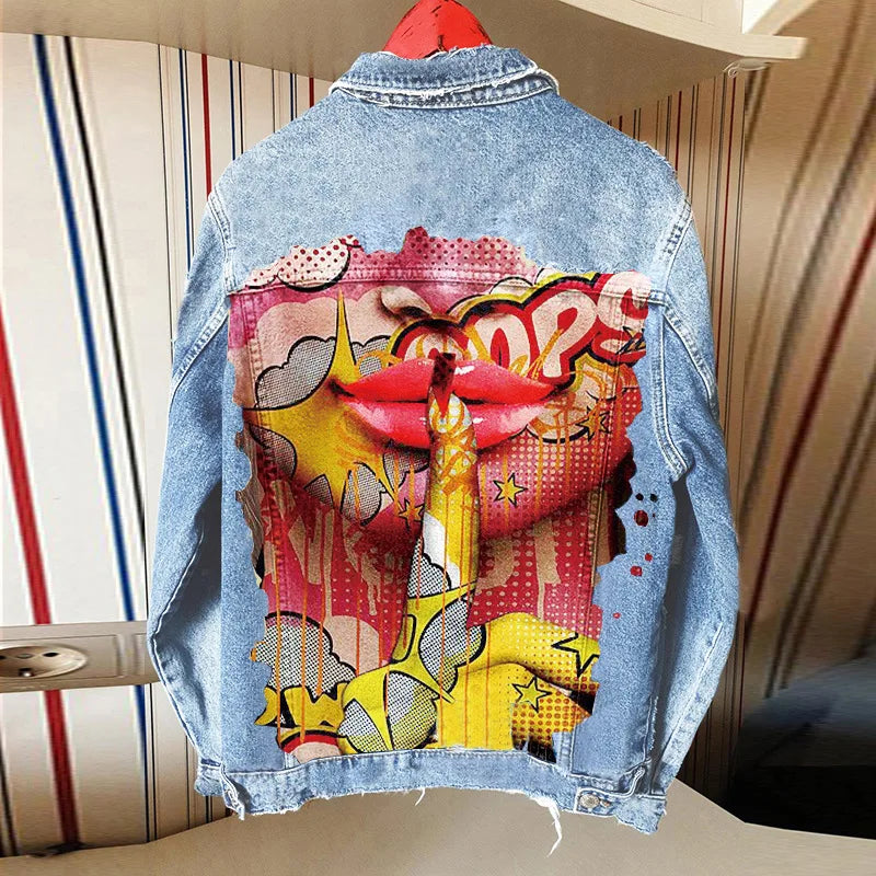 Autunno vendita calda nuovo stile personalizzato stampa giacca di jeans cappotto all'ingrosso commercio estero pezzo di personalizzazione del modello