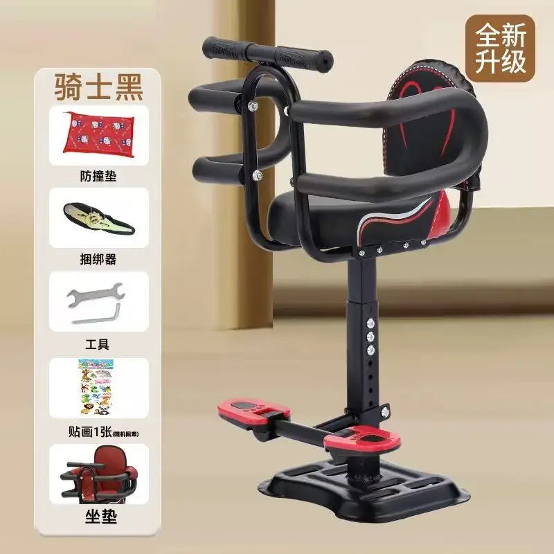 Electric Scooter Child Seat Adjustable Shock Seat Electric Vehicle Child Seat with Seat Belts Armrest and Foot Pedal Detachable