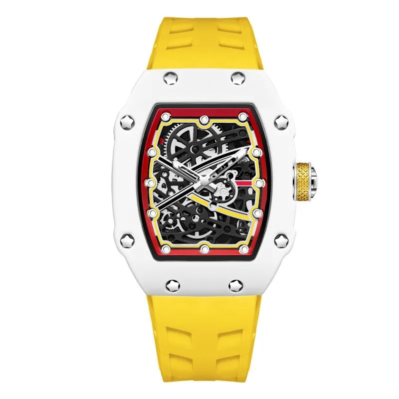 Orologio al Quarzo Ultra-Sottile Tonneau per Uomo, Design Creativo Bianco con Quadrante Cavo, Super Luminoso, Personalizzabile, Orologio AAA Relogio