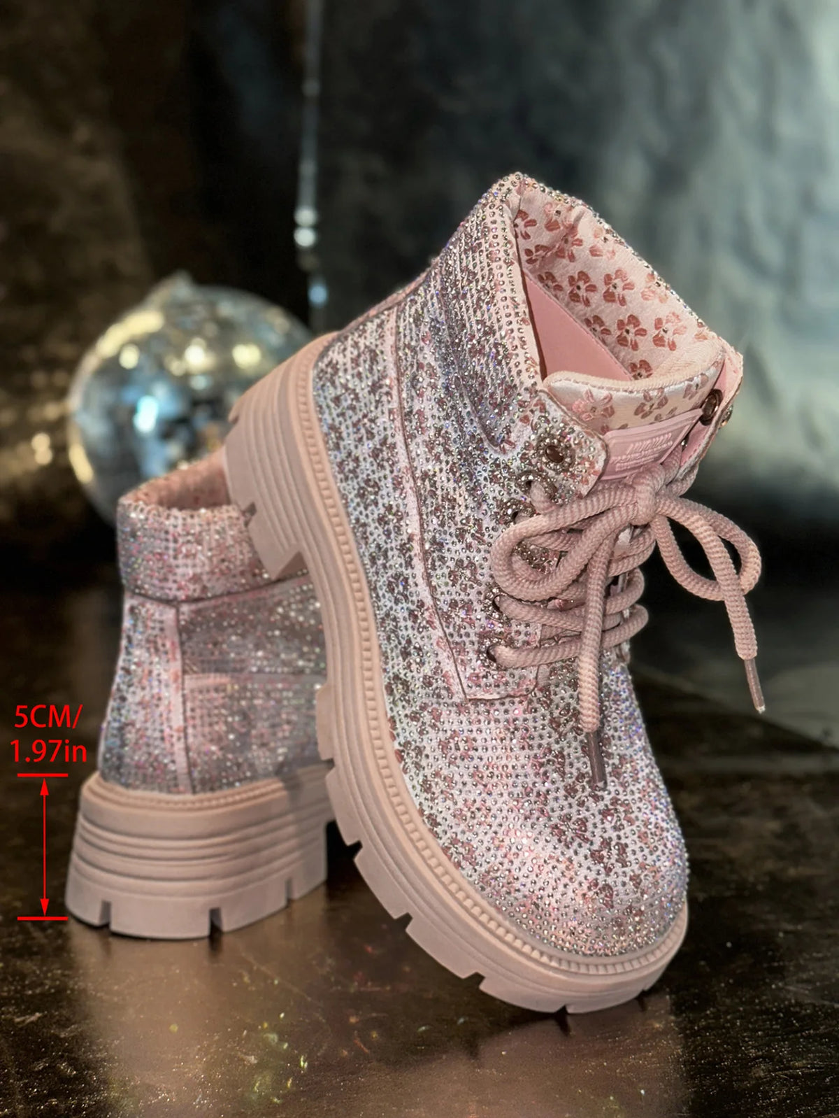 Stivaletti Retrò Autunno Inverno Nuovi con Strass e Lacci Punta Tonda Plateau Scarpe da Donna Taglie Grandi