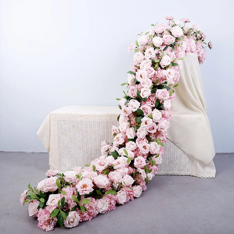 5D Luxury Artificial Flowers Wedding Decoration Table Long Runner Flower Row Floral Backdrop Arrangement Wall Arch Decor Props