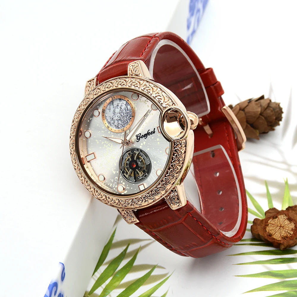 Orologio Unisex Luminoso con Cinturino in Vera Pelle e Incastonature di Diamanti