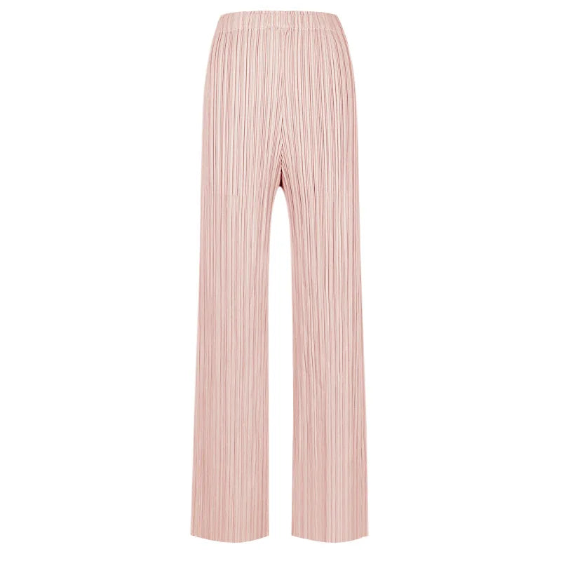 Pantaloni a vita alta a pieghe dritti larghi classici di design Miyake eleganti casual da donna primavera estate autunno disponibili