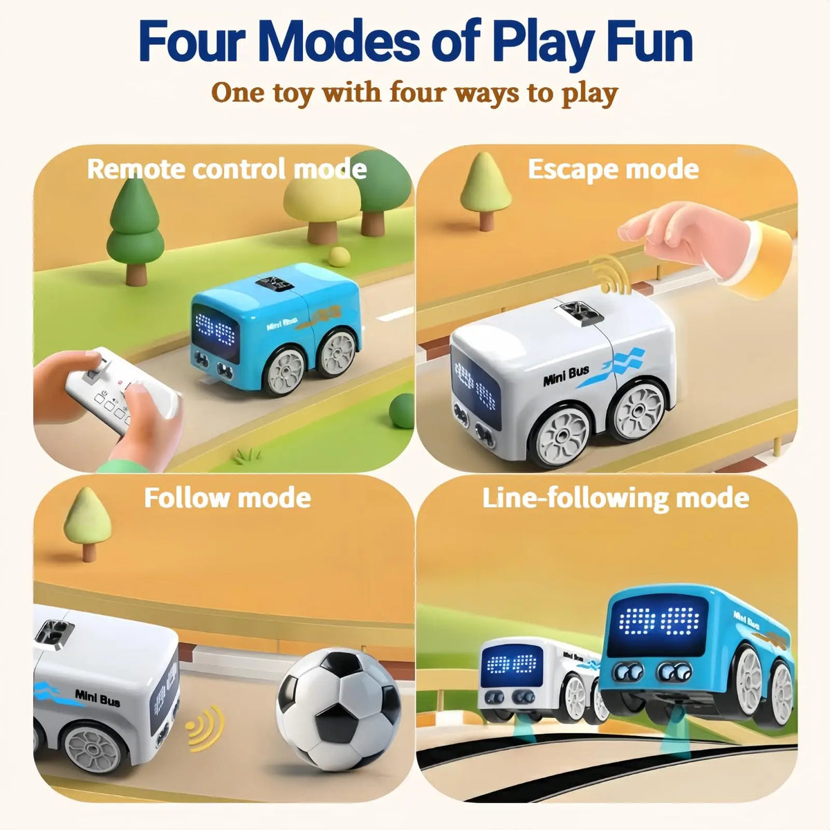RC Magic Mini Bus Toy  Interactive Inductive Magic Follows Line Car Intelligent Smart Remote Control Cartoon Car Vehicle Toy