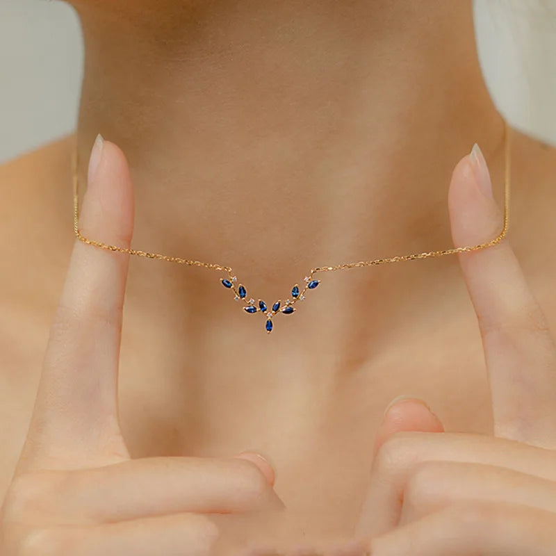 Collana con catene a foglie di cristallo con zirconi in argento sterling 925 placcato oro 18 carati per le donne, catena con clavicola, regalo di gioielli per feste di compleanno