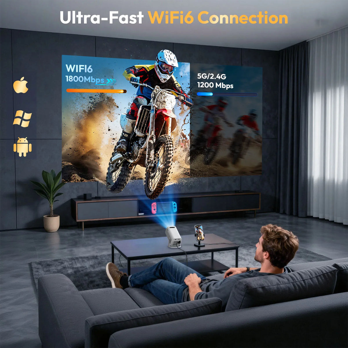 Proyector Xgody Gimbal 3 Pro 4K Wifi6 Android Mini Proyector 300 Ansi Dual Wifi Bt5.4 1280*720P Cine en casa Portátil para exteriores