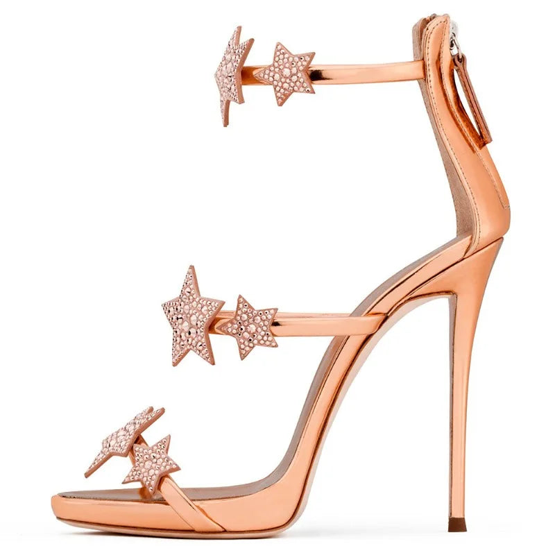 Nuovi Sandali Estivi da Donna con Diamanti e Bottoni a Stella, Tacchi a Spillo, Scarpe da Sposa Sexy con Punta Aperta, Tacchi Sottili, Calzature di Lusso di Nicchia
