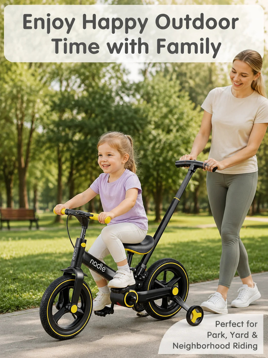 4-in-1 Kids Balance Bike with Training Wheels & Push Handle, Lightweight Foldable Toddler Bike for 2-6 Years Old Boys Girls