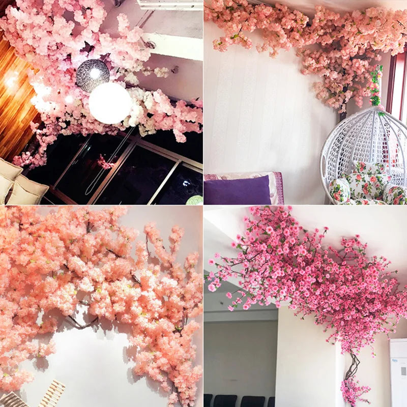 Guirnalda de flores artificiales de sakura rosa, guirnalda de flores de cerezo, decoración de arco de jardín, guirnalda de flores falsas para decoración de bodas, fiestas en casa