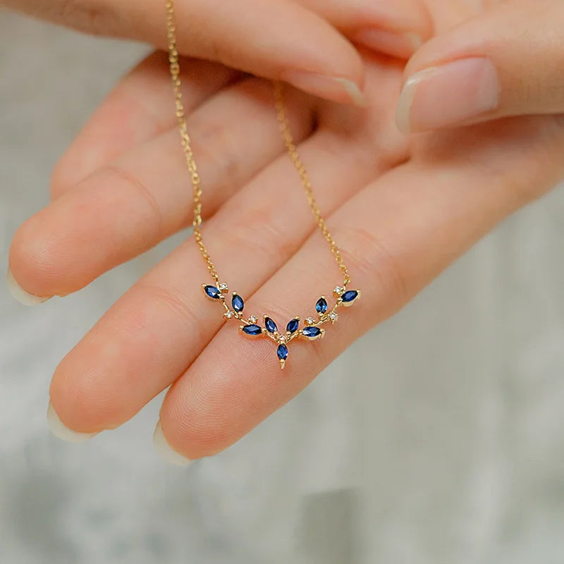 Collana con catene a foglie di cristallo con zirconi in argento sterling 925 placcato oro 18 carati per le donne, catena con clavicola, regalo di gioielli per feste di compleanno