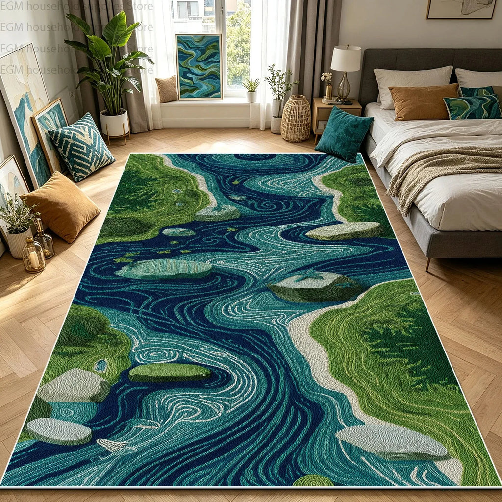 Tappeto 3D Paesaggio Fiume Blu Verde