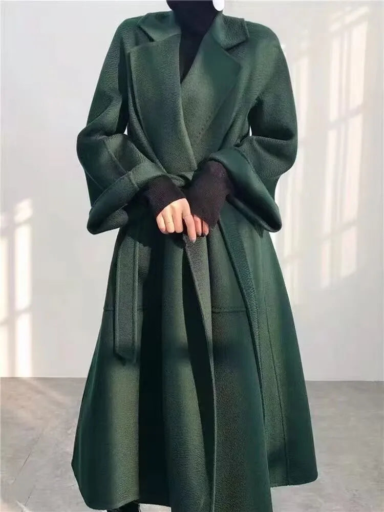 2024 Donne di Inverno di Lusso Fatti A Mano Cappotti di Lana Double Face 100% X-Lunghi Cappotti di Design Coreano Delle Donne Della Tuta Sportiva Cappotti Rosa
