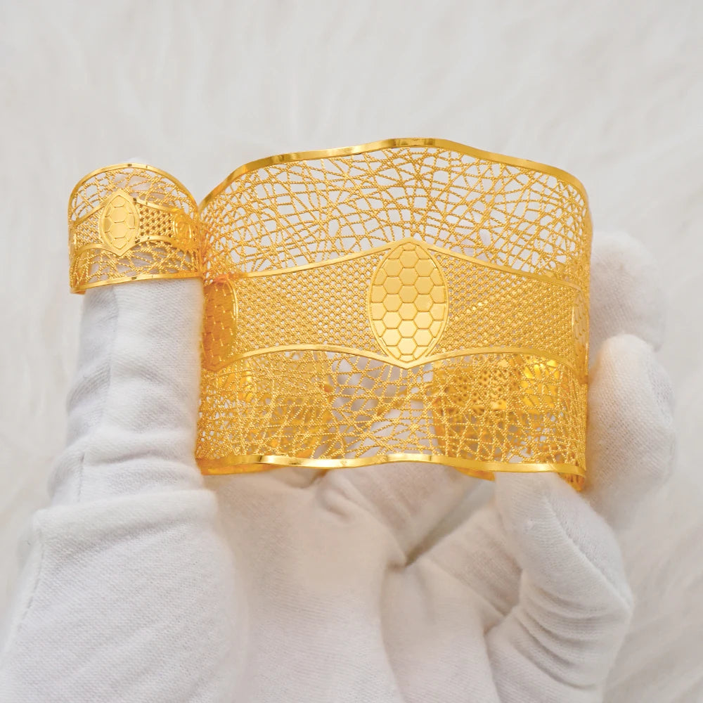 Bracciale color oro Dubai con anello per donna Bracciale con polsino a catena con ciondoli Bracciale indiano Arabo Francia Regali di gioielli da sposa