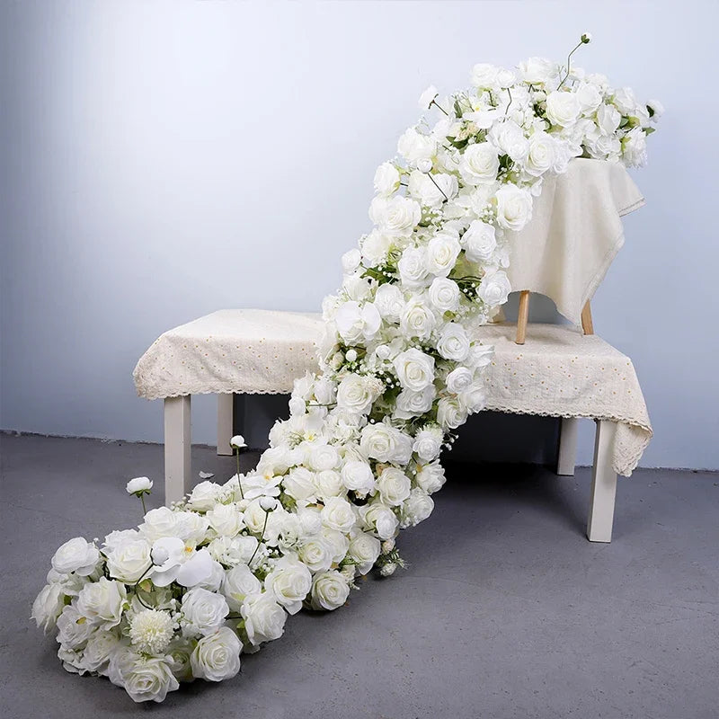 5D Luxury Artificial Flowers Wedding Decoration Table Long Runner Flower Row Floral Backdrop Arrangement Wall Arch Decor Props