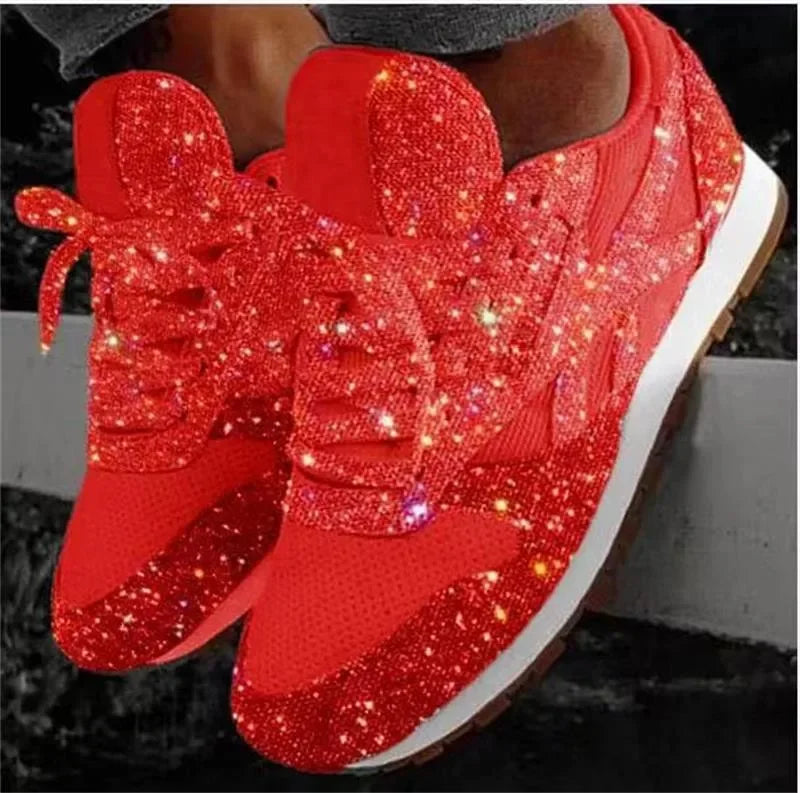 Scarpe sportive glitter lucide sneakers casual bling traspiranti donna Scarpe da corsa stringate comfort primavera estate donna rosso blu