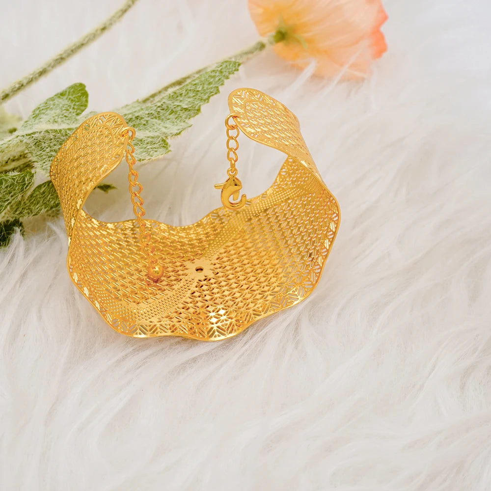 Bracciale color oro Dubai con anello per donna Bracciale con polsino a catena con ciondoli Bracciale indiano Arabo Francia Regali di gioielli da sposa
