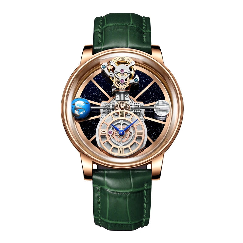 2024 HAEMMER Astronomia Orologio da uomo Custodia trasparente Design Orologio al quarzo in pelle da uomo Regolazione del tempo Jacob Relogio Impermeabile