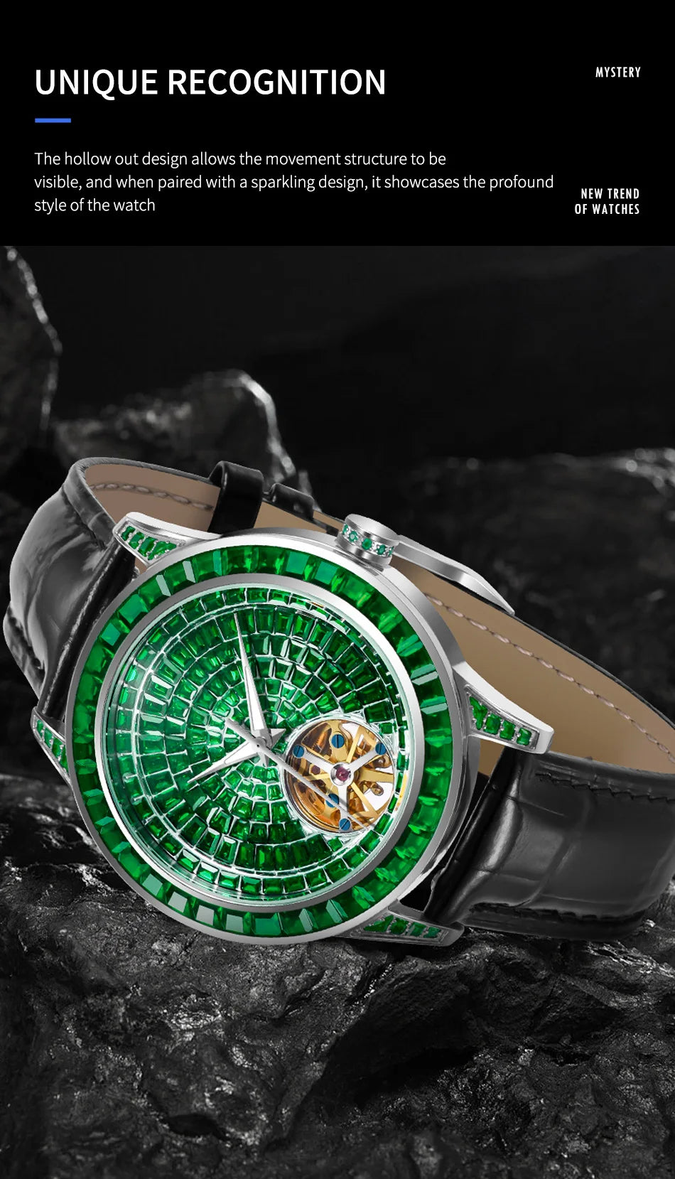 Orologio da Polso Automatico Meccanico da Uomo PINDU Original Design, Elegante con Diamanti Incastonati, Modello P5037