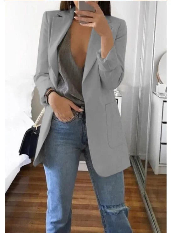 Blazer da Donna 2026 Nuovi Modelli a Maniche Lunghe Bianco Nero, Giacca Slim con Colletto a Risvolto, Blazer Femminile Q5596