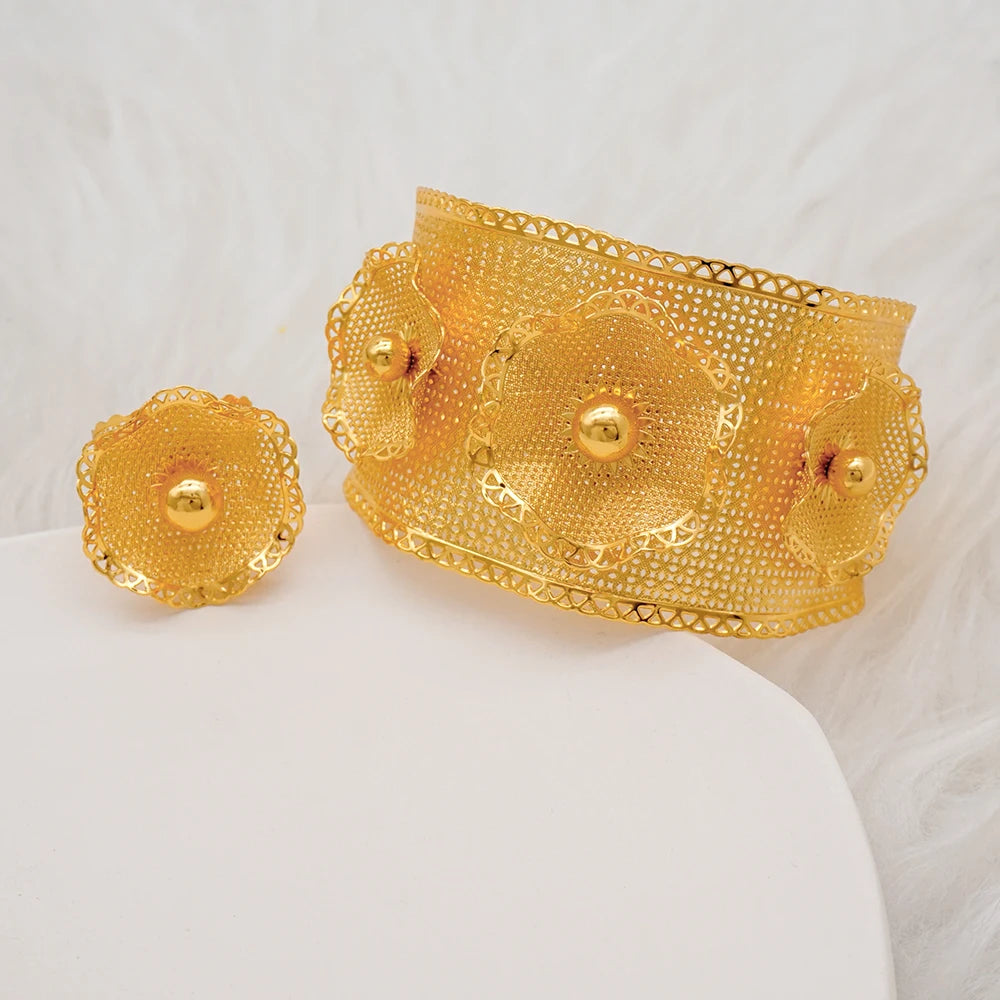 Bracciale color oro Dubai con anello per donna Bracciale con polsino a catena con ciondoli Bracciale indiano Arabo Francia Regali di gioielli da sposa