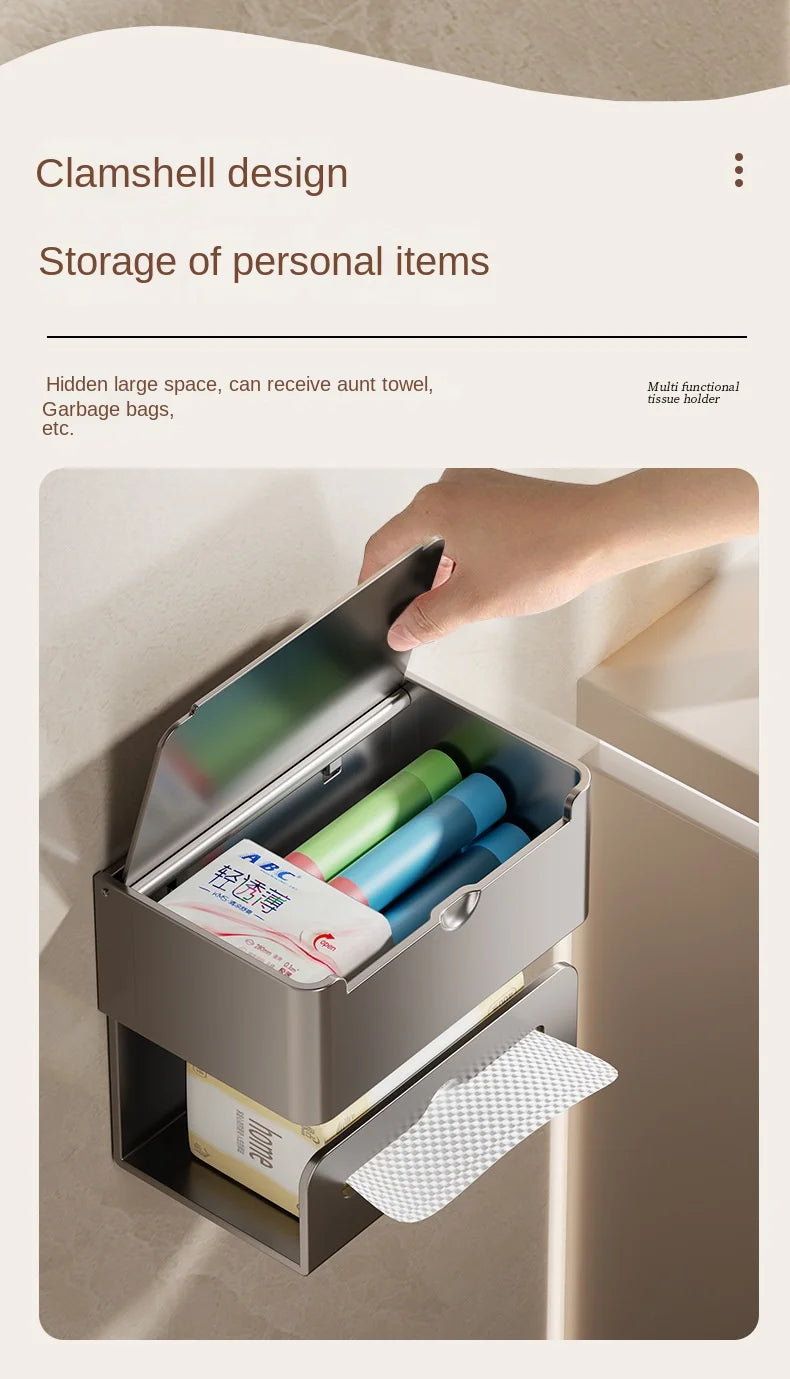 Space aluminum tissue box toilet paper rack perforation-free wall removable multi-functional integrated tissue rack