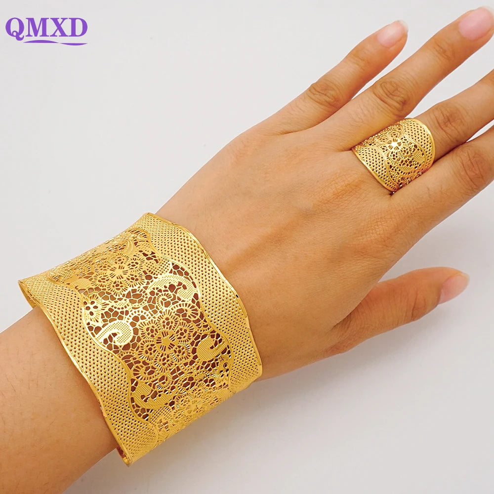 Bracciale color oro Dubai con anello per donna Bracciale con polsino a catena con ciondoli Bracciale indiano Arabo Francia Regali di gioielli da sposa