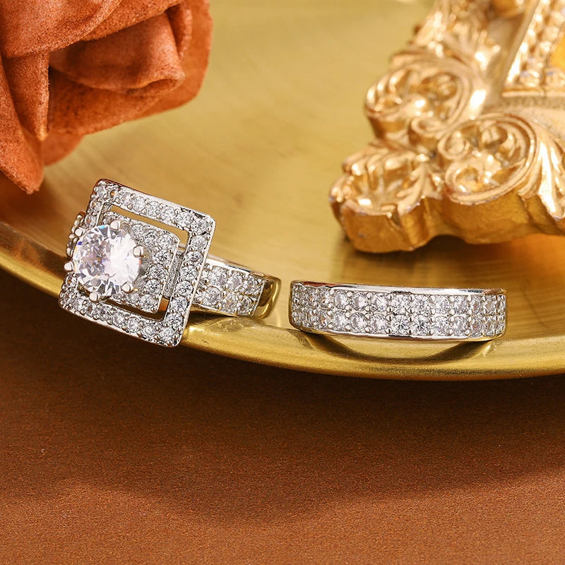 Anello da Donna Lussuoso in Argento 925 Placcato Rodio con Doppia Zirconia - Anello per Matrimonio, Sposa, Proposta - Regalo di Anniversario