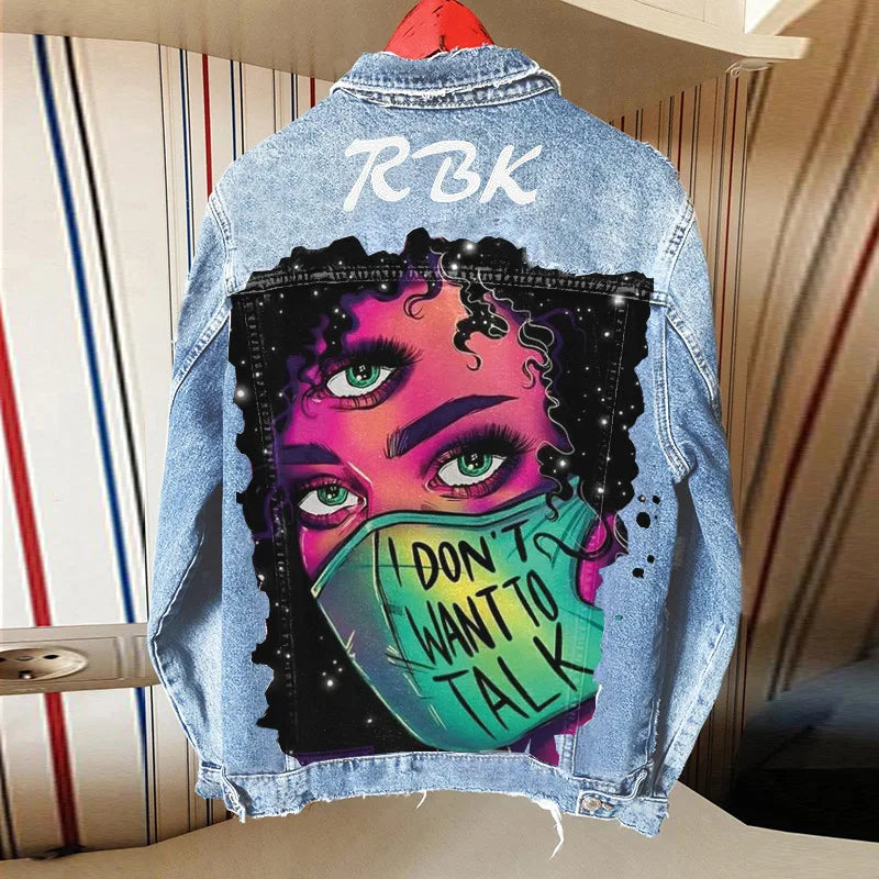Autunno vendita calda nuovo stile personalizzato stampa giacca di jeans cappotto all'ingrosso commercio estero pezzo di personalizzazione del modello
