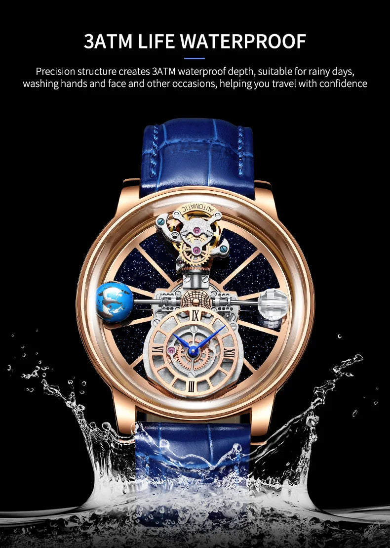 2024 HAEMMER Astronomia Orologio da uomo Custodia trasparente Design Orologio al quarzo in pelle da uomo Regolazione del tempo Jacob Relogio Impermeabile