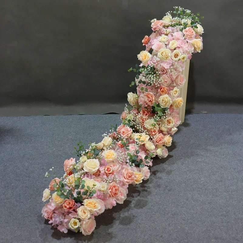 5D Luxury Artificial Flowers Wedding Decoration Table Long Runner Flower Row Floral Backdrop Arrangement Wall Arch Decor Props