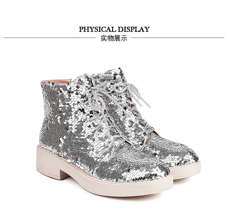 Donna Autunno Inverno Stivaletti 2024 Tendenza Comfort Casual Hip-Hop Scarpe da ballo con paillettes Club Party Donna Stivaletti stringati