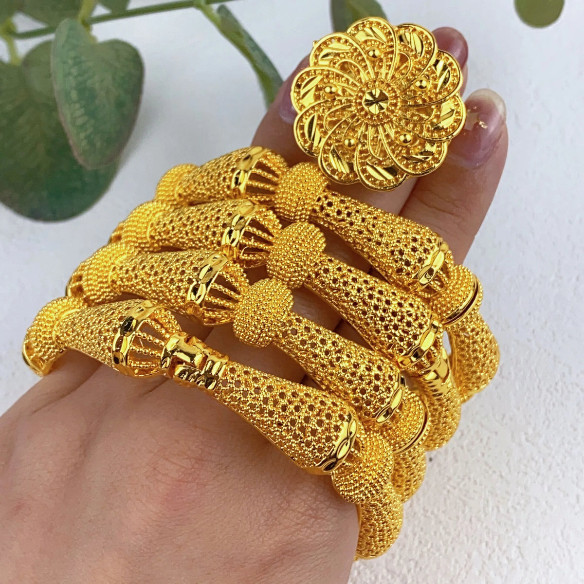 ANIID Bracciale con ciondoli da donna Bracciale in oro 24 carati Gioielli con fiori di Dubai Marchio di gioielli hawaiani etiopi di design africano