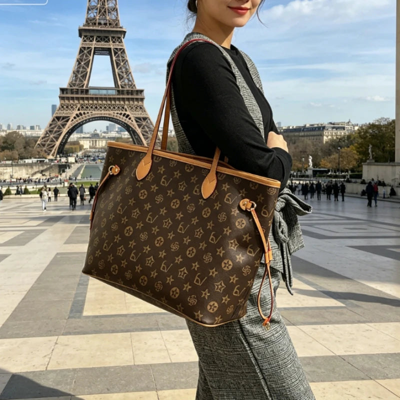 Elegante Borsa Fasciatoio in Pelle da Donna, Borsa a Tracolla Classica da Designer Parigino, Borsa a Spalla Grande Capacità da Donna, Popolare