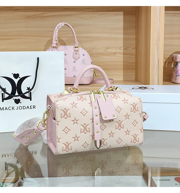 Borsa Boston Chic Urbana alla Moda per Donna, Nuovo Stile 2025, Borsa a Tracolla con Motivi Floreali in Rilievo, Fodera in Poliestere